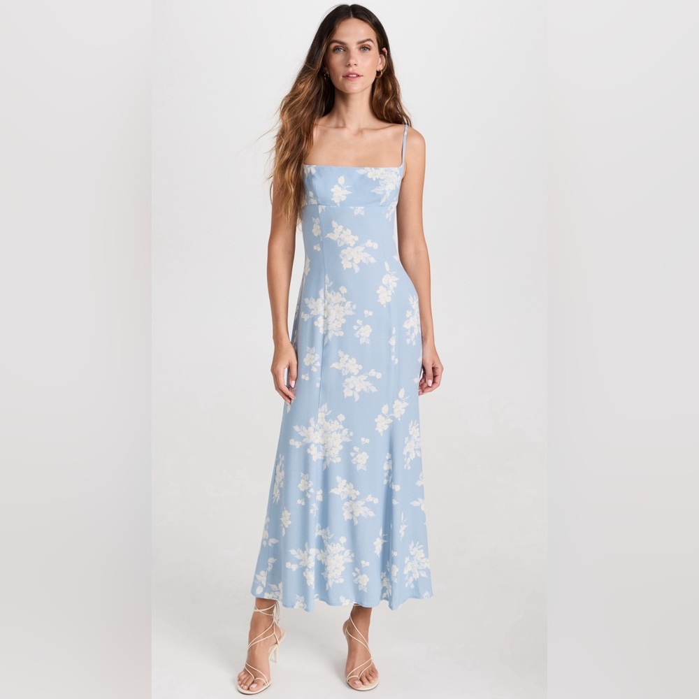 Reformation Light Blue and White Floral Midi Dress